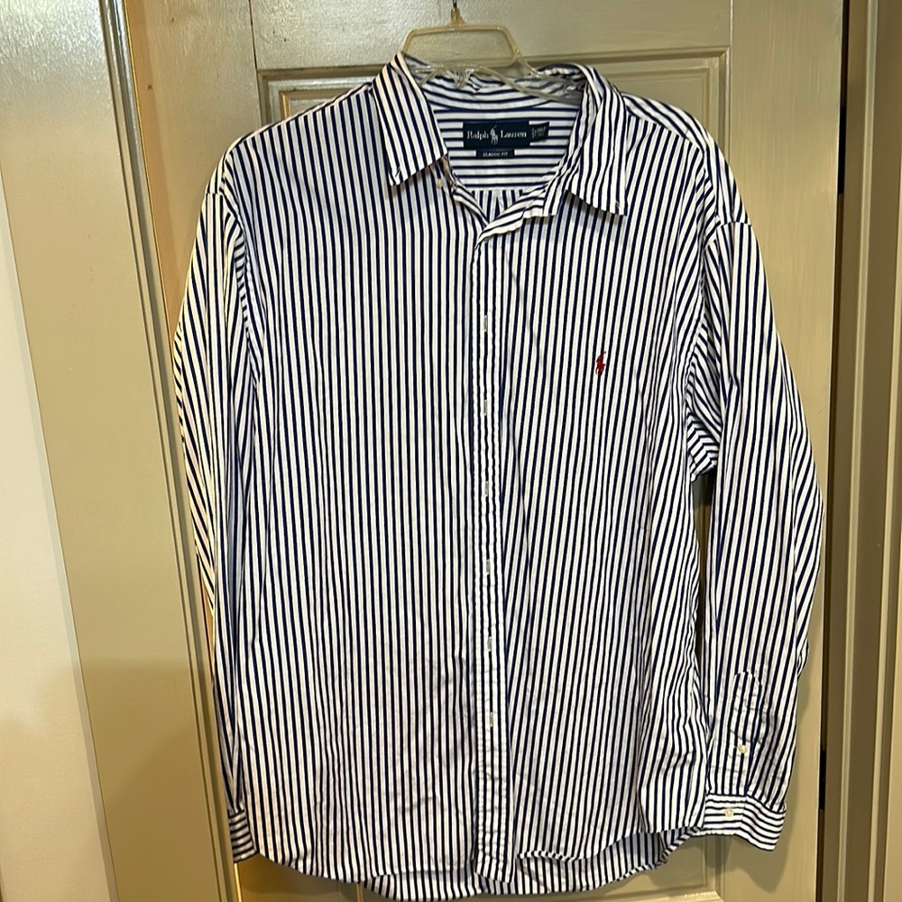Polo Button Down Blue and White Stripe 2XLT